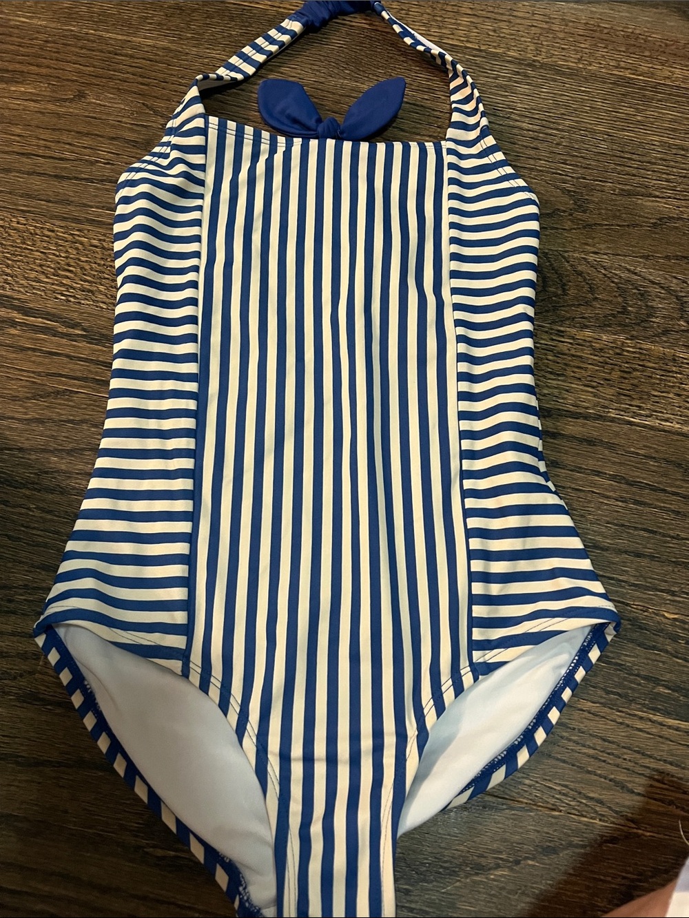 Hanna Andersson Blue and White Striped Halter One-Piece Swimsuit